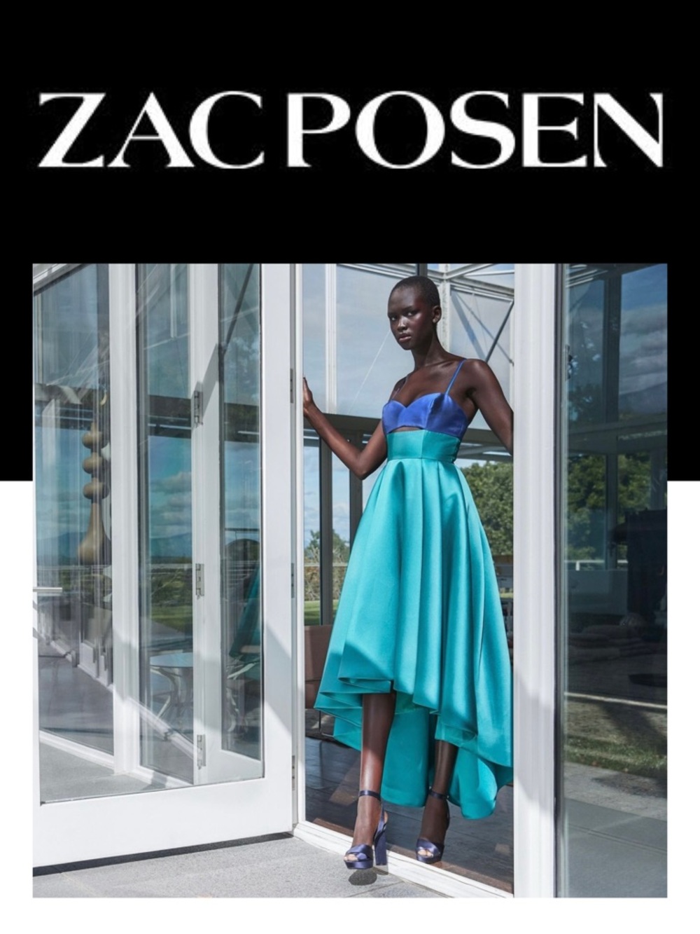 ZAC POSEN Two-Tone Spaghetti-Strap High-Low Sweetheart Gown